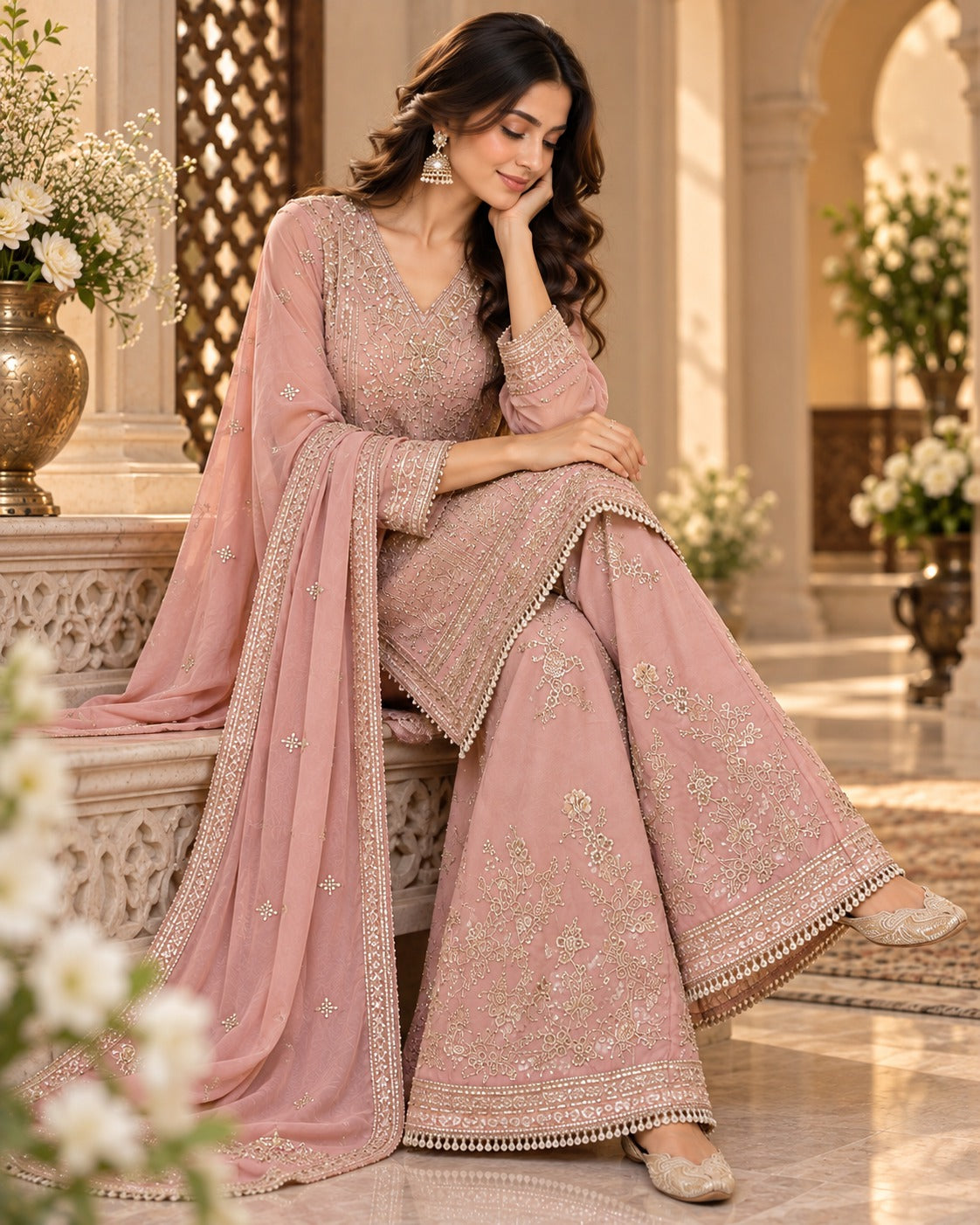 Elegant Fully Embroidered Viscose Tissue Sharara