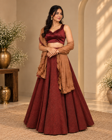 Maroon Lurex Lehenga Set