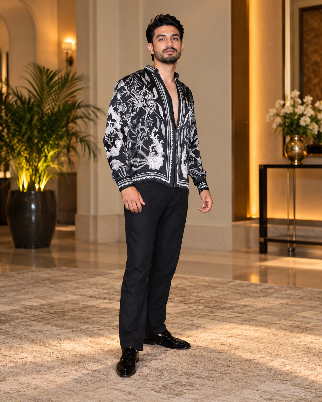 Elegant Satin Printed Shirt