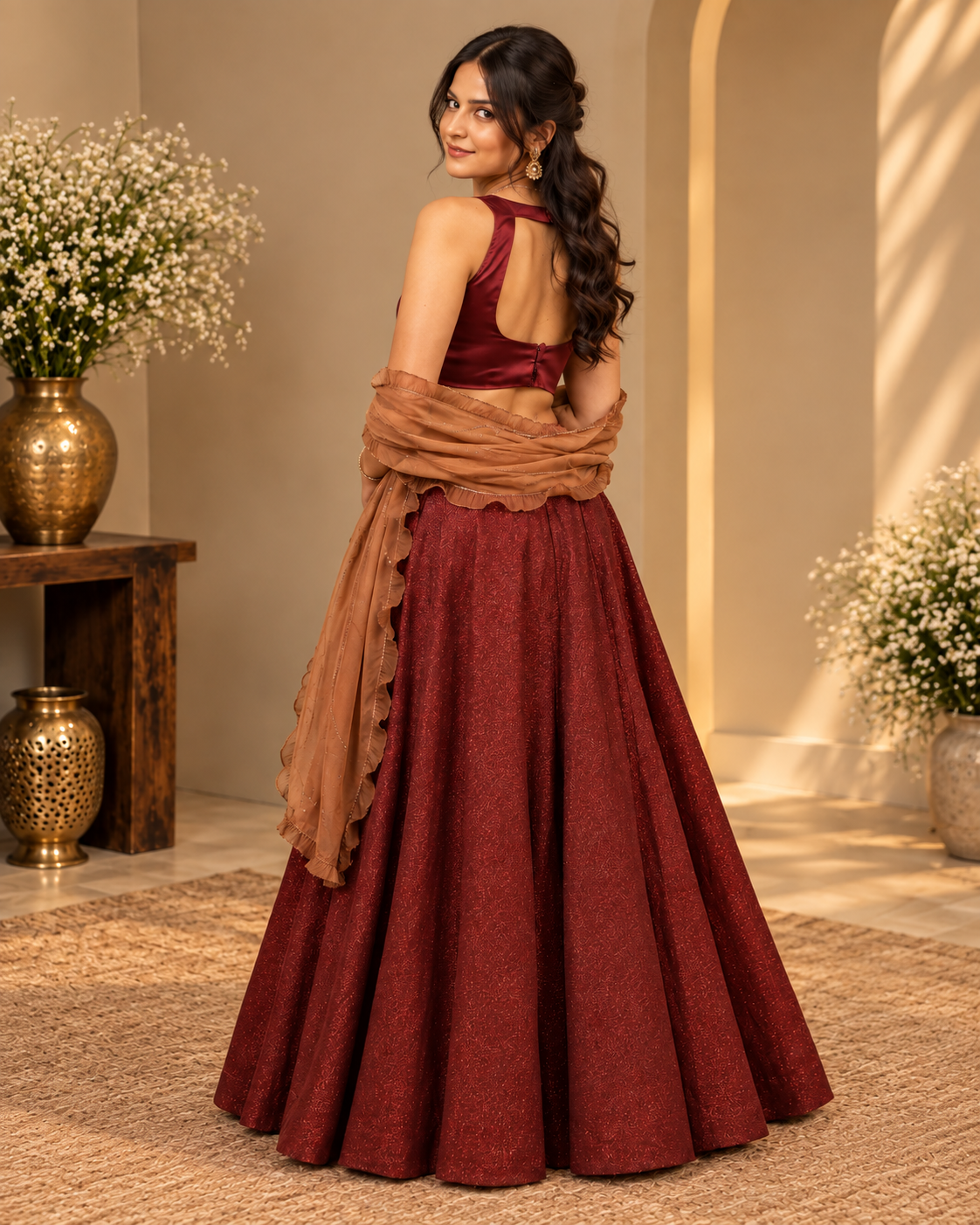 Maroon Lurex Lehenga Set