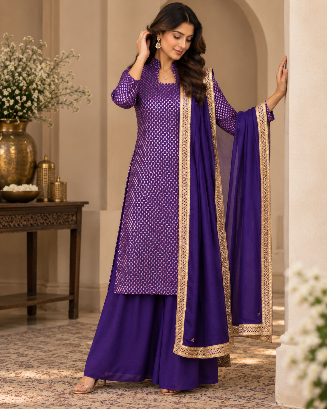 Purple Banarasi Sharara Set
