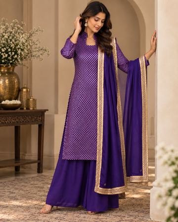 Purple Banarasi Sharara Set