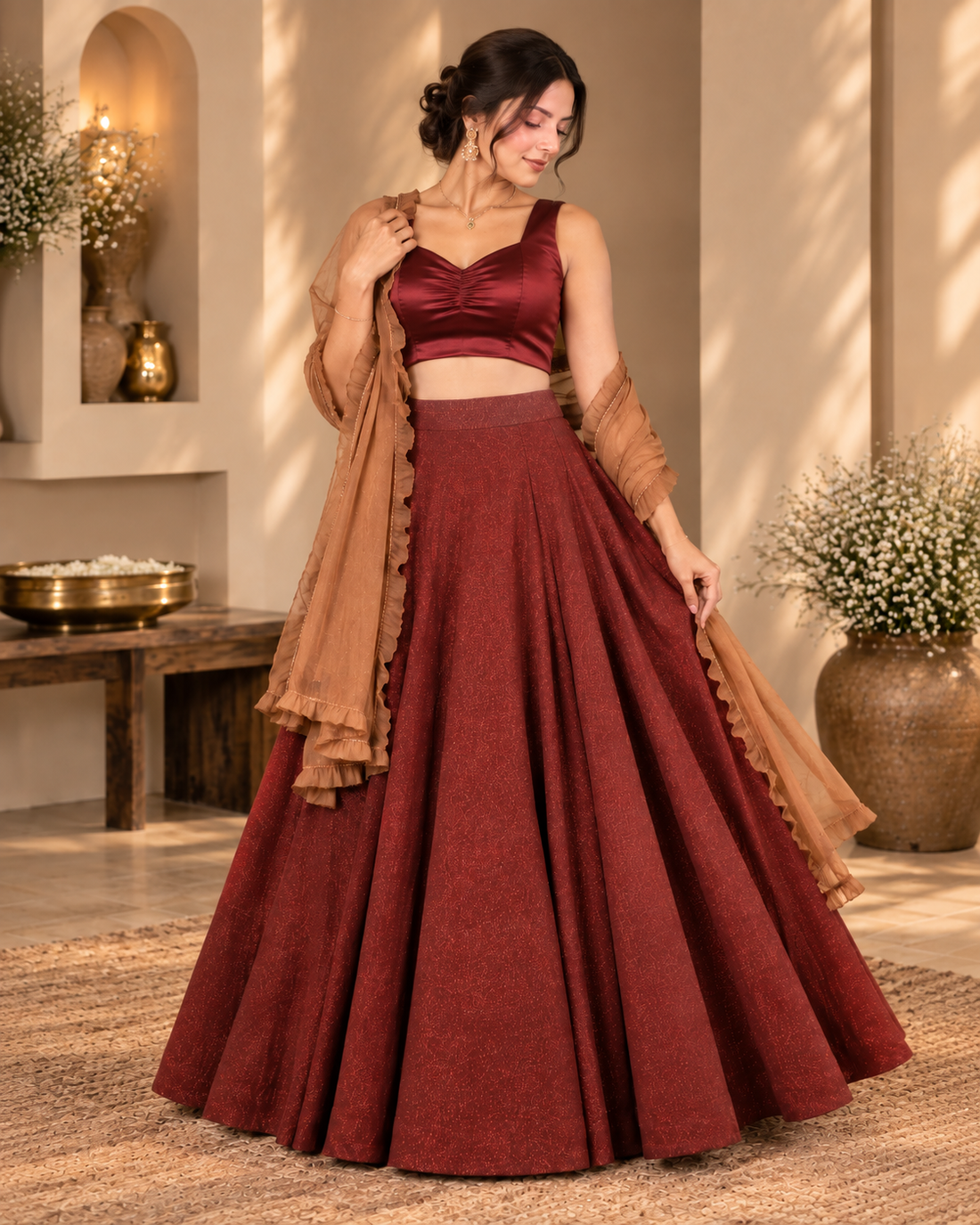 Maroon Lurex Lehenga Set