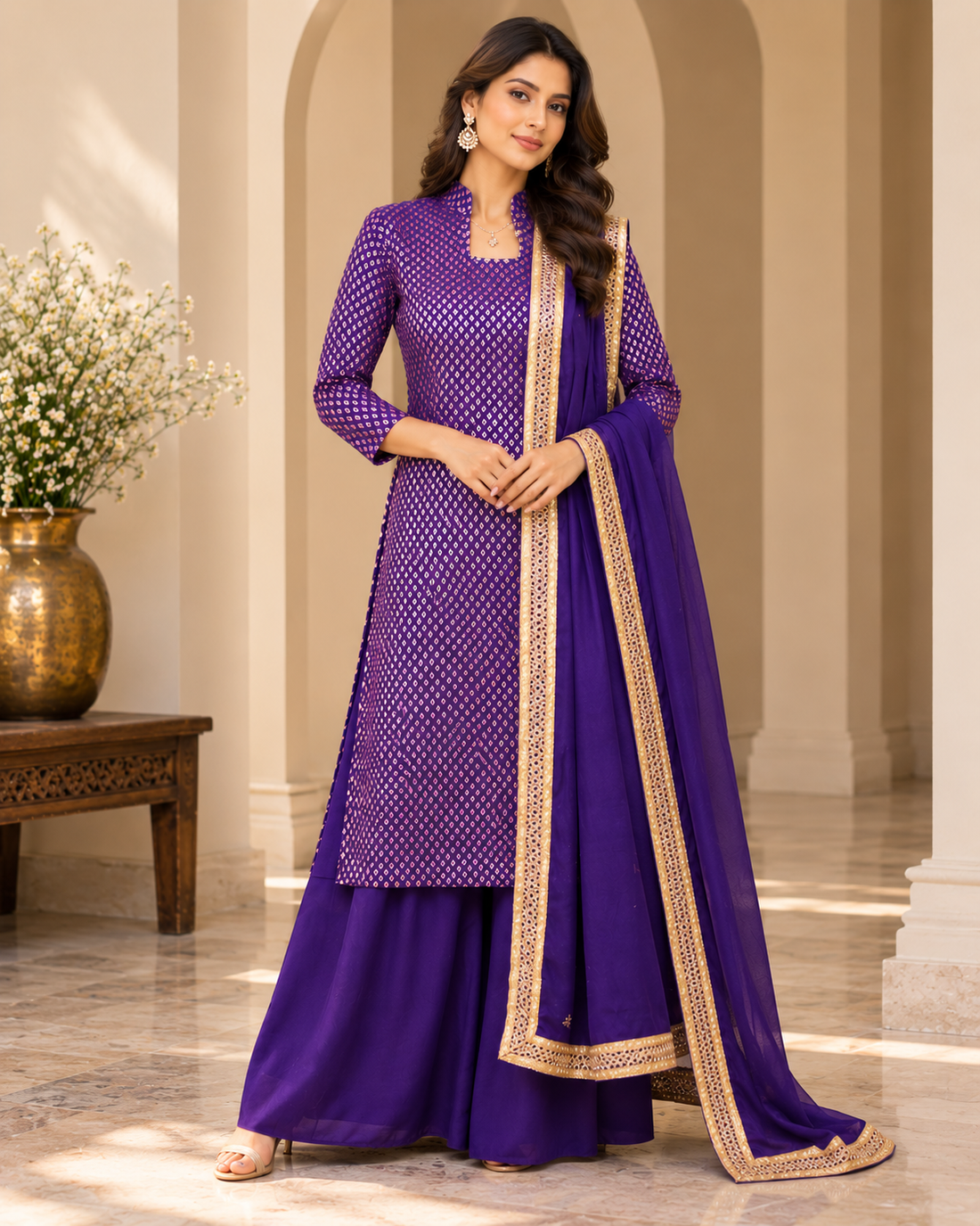 Purple Banarasi Sharara Set