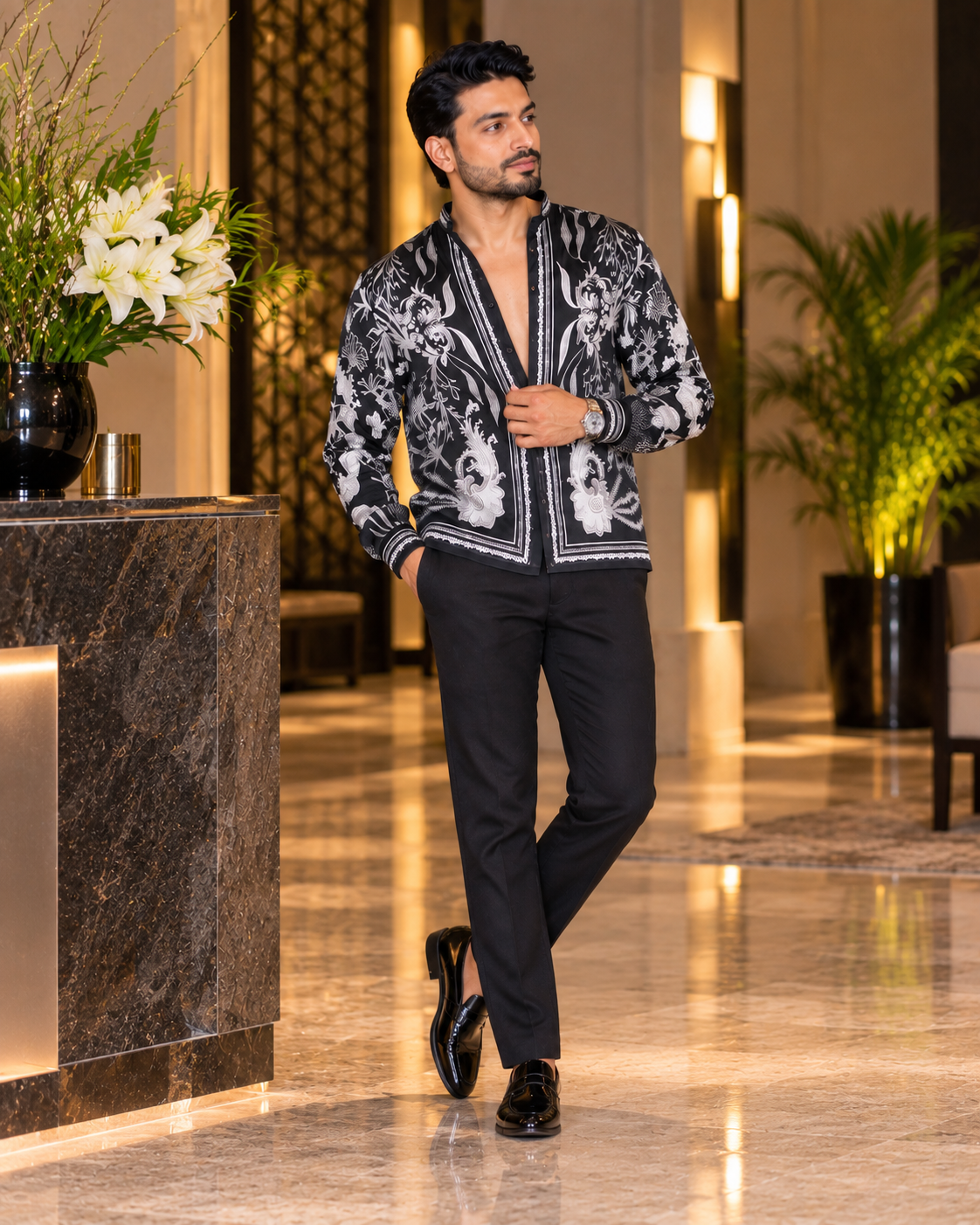 Elegant Satin Printed Shirt