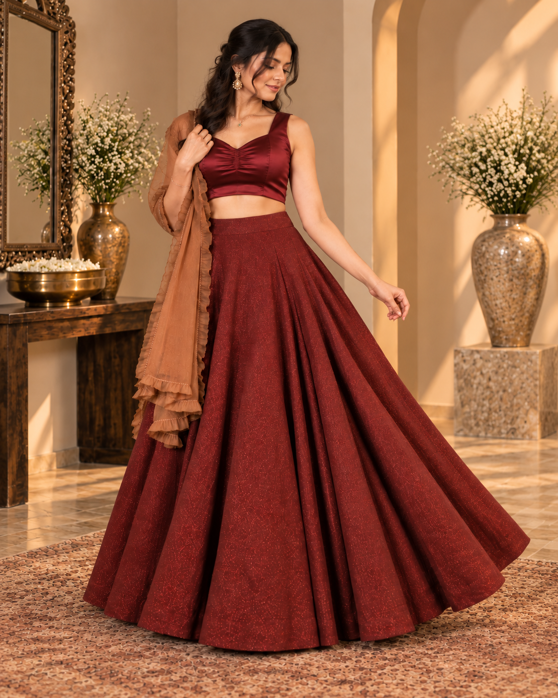 Maroon Lurex Lehenga Set