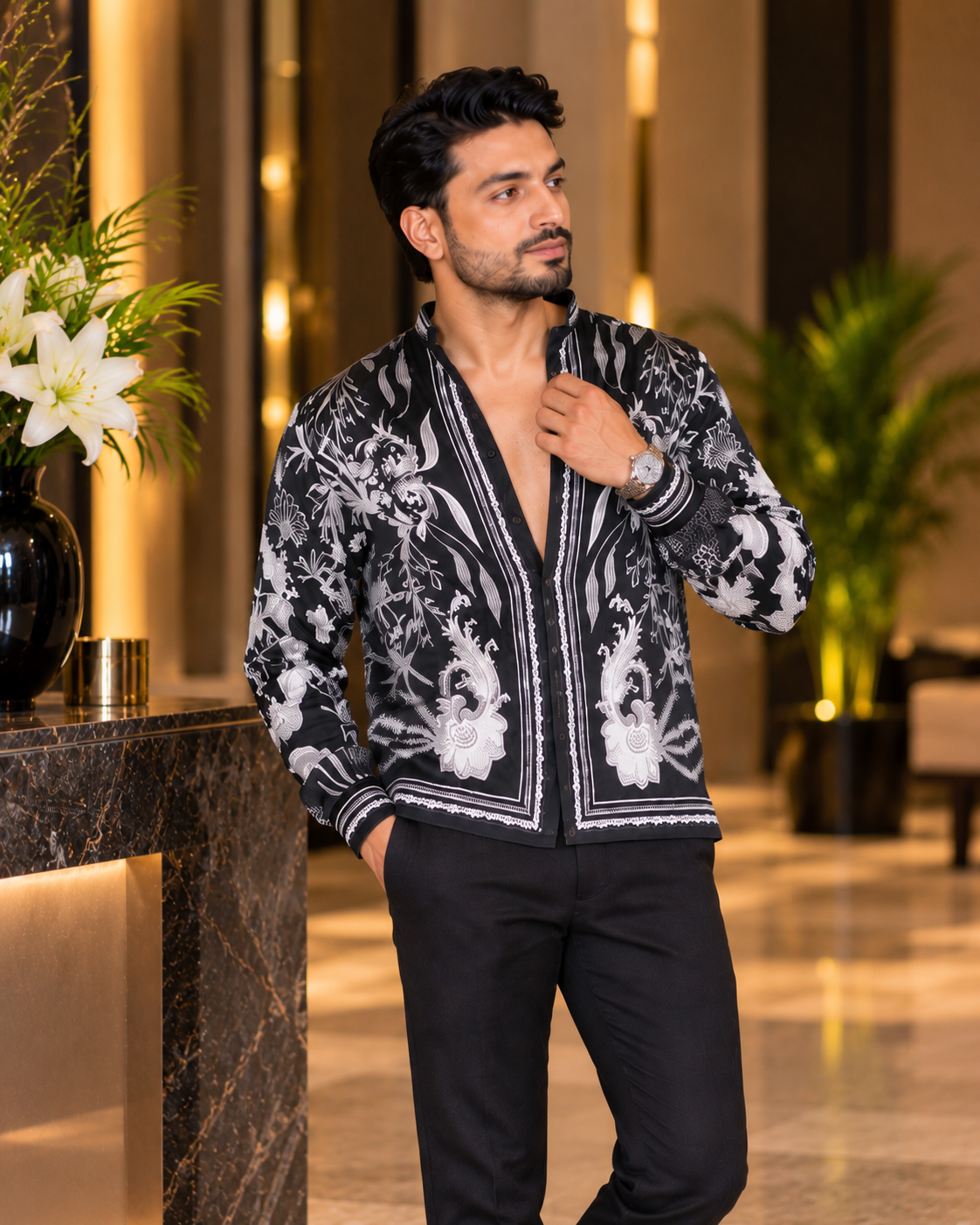Elegant Satin Printed Shirt