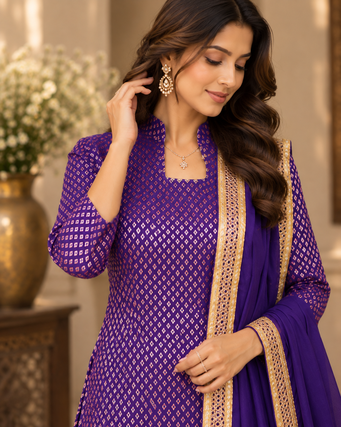 Purple Banarasi Sharara Set
