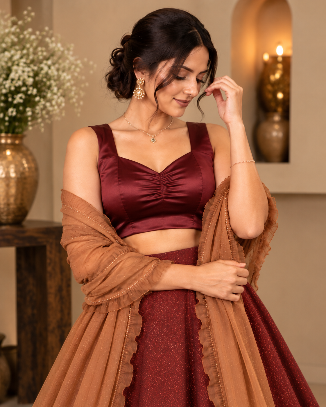 Maroon Lurex Lehenga Set