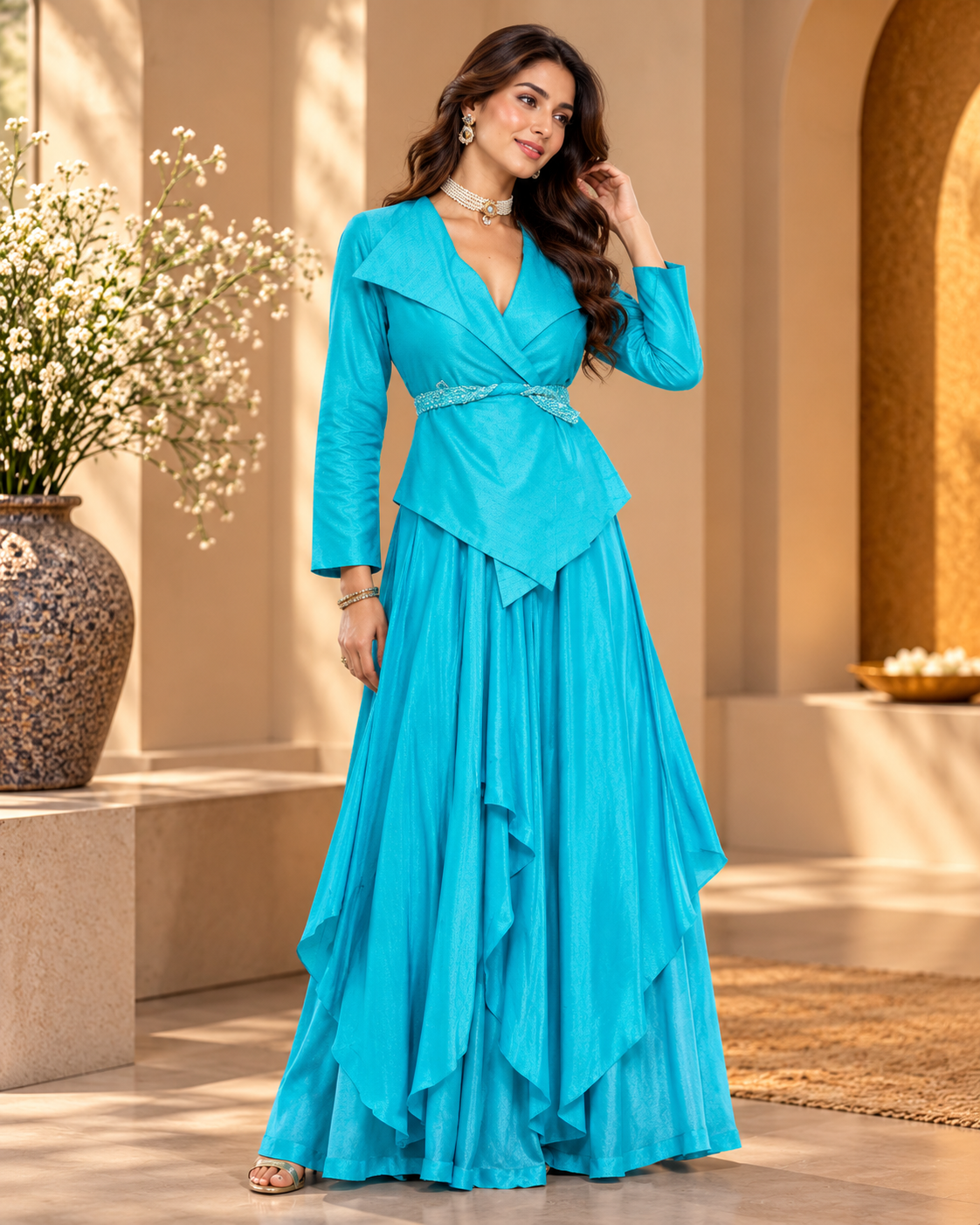 Elegant Raw Silk Skirt Set