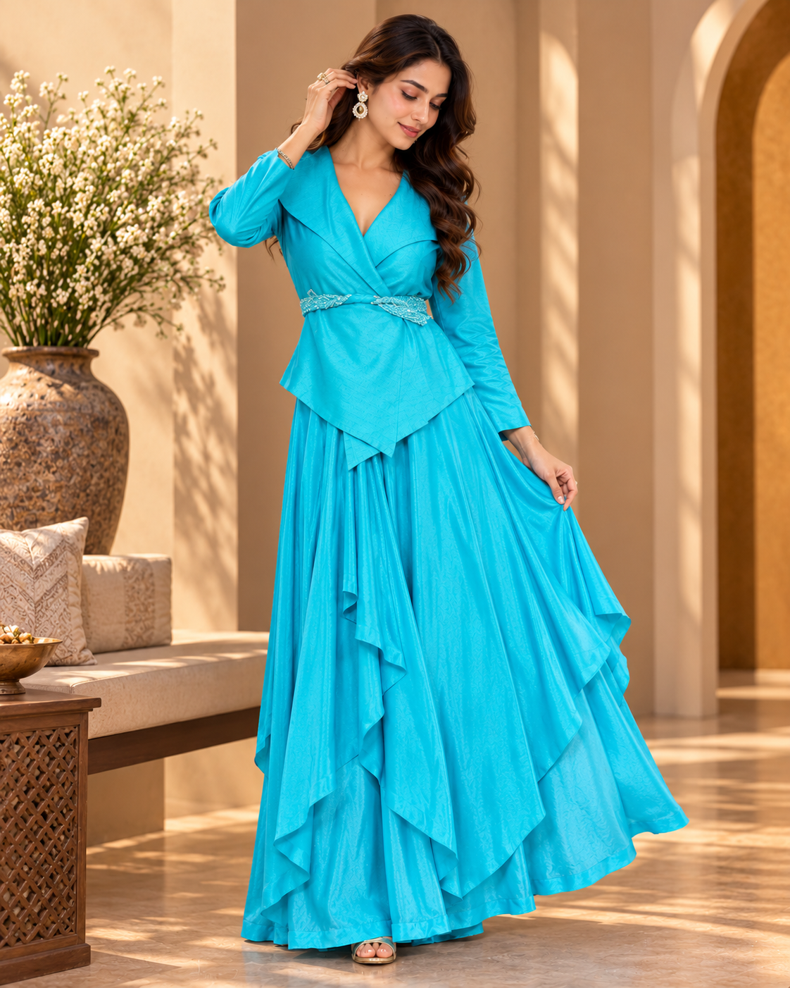 Elegant Raw Silk Skirt Set