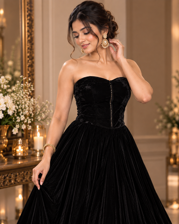 Black Velvet Corset Lehenga