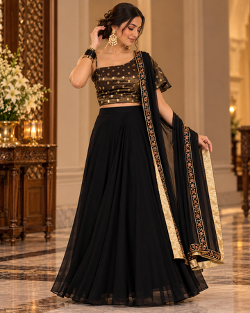 Elegant Black Tissue One-Shoulder Sharara Set