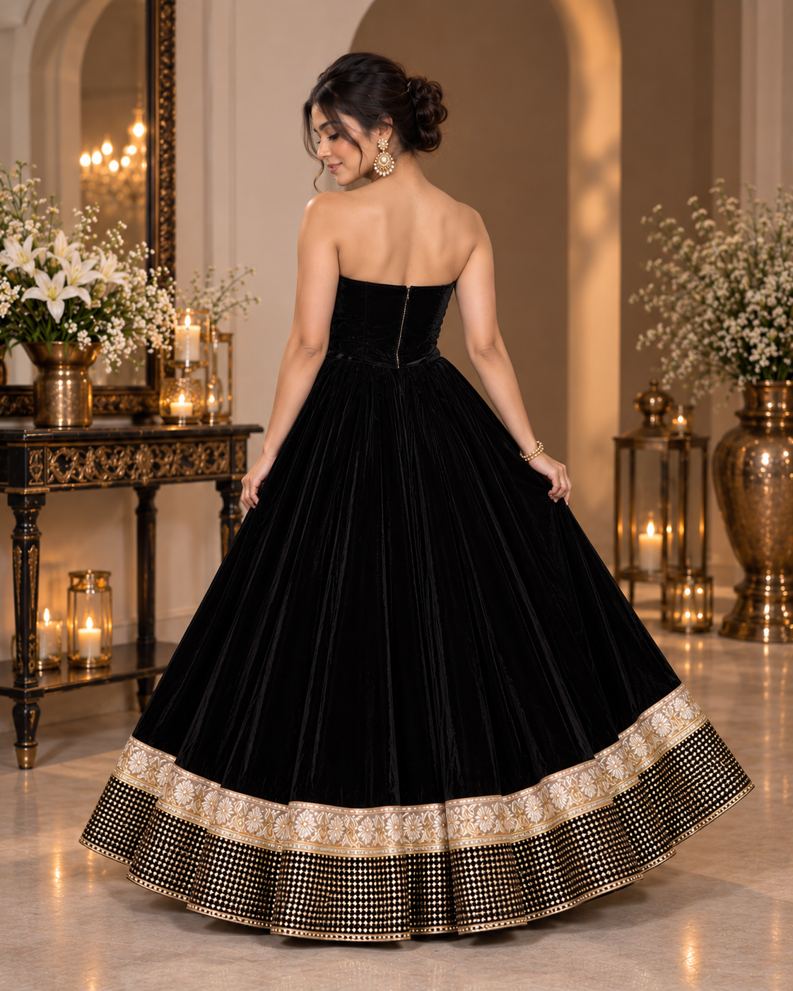 Black Velvet Corset Lehenga