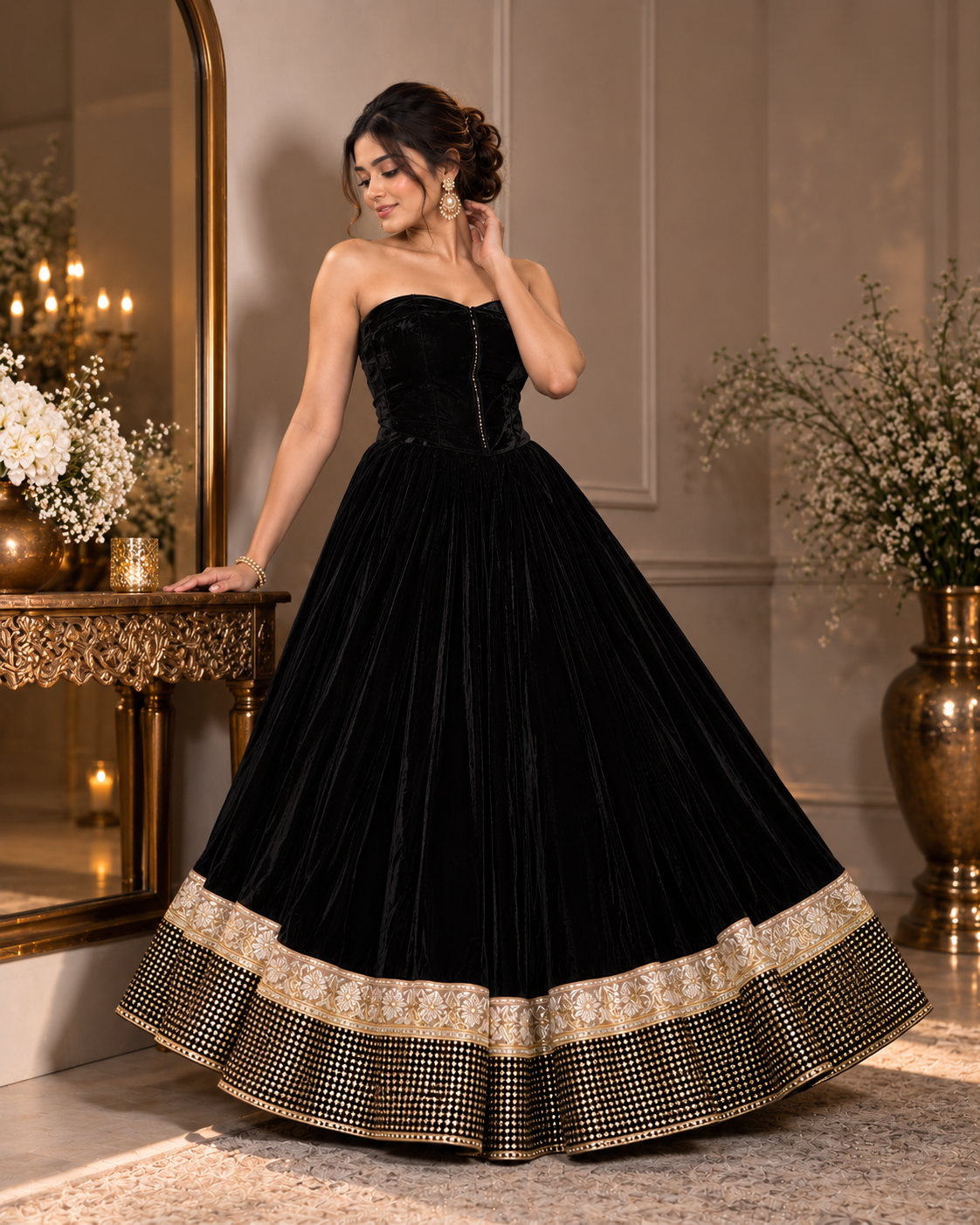 Black Velvet Corset Lehenga