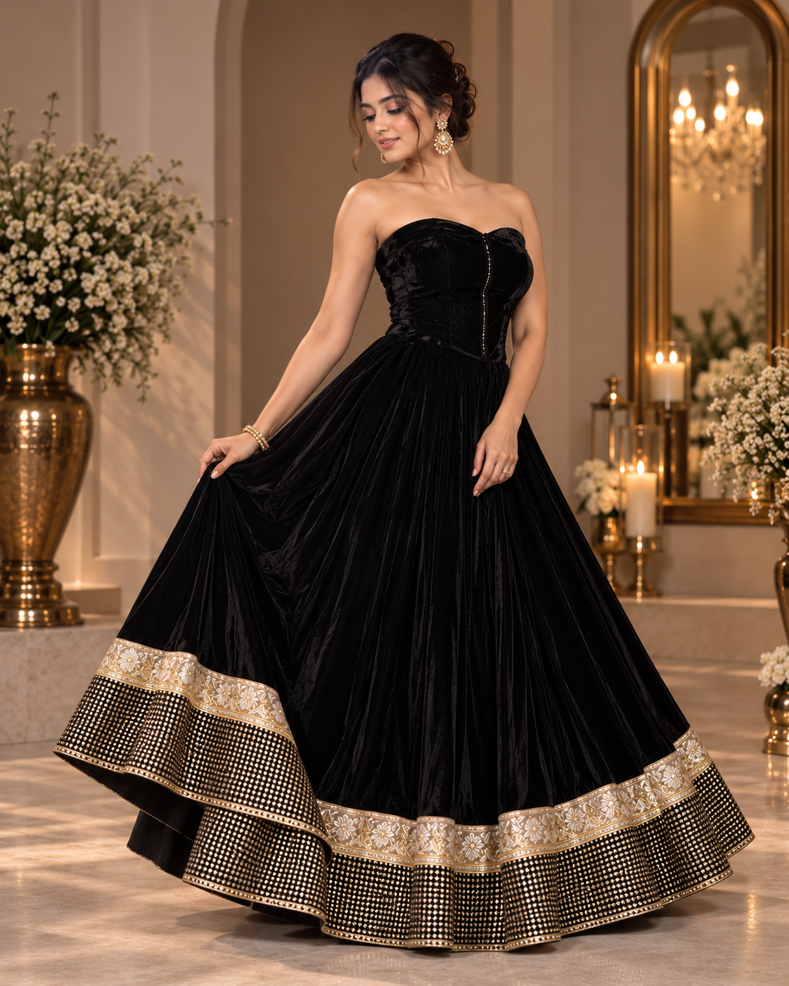 Black Velvet Corset Lehenga