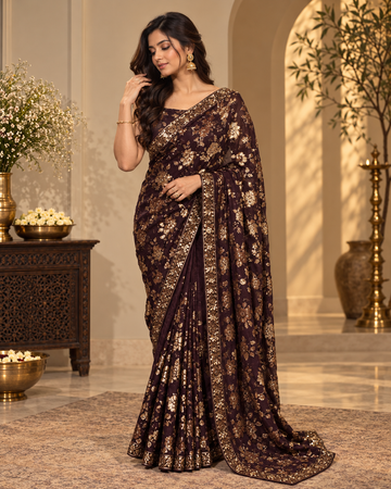 Regal Purple Sequin Saree
