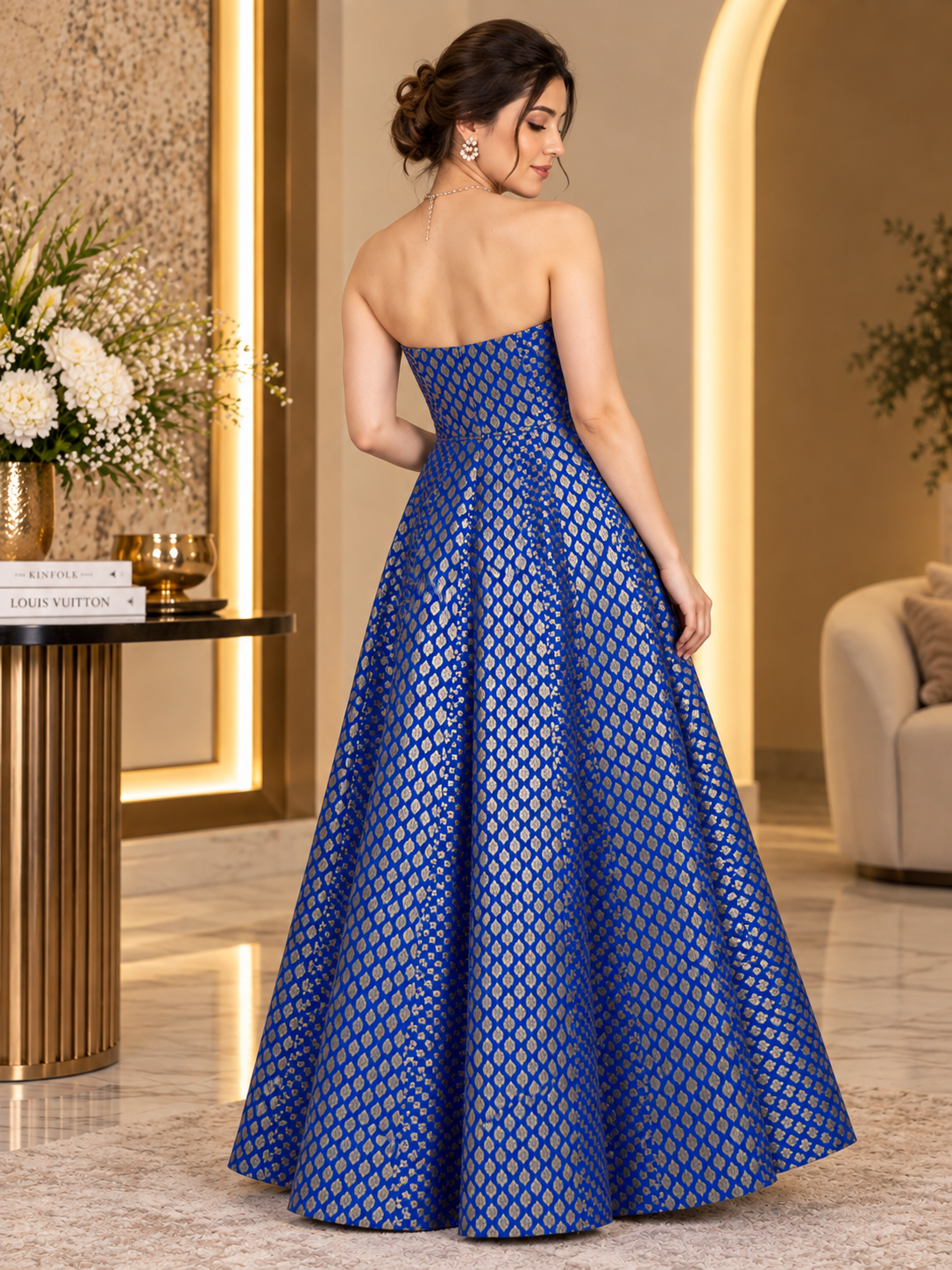 Royal Blue Mirror Work Off-Shoulder Dress