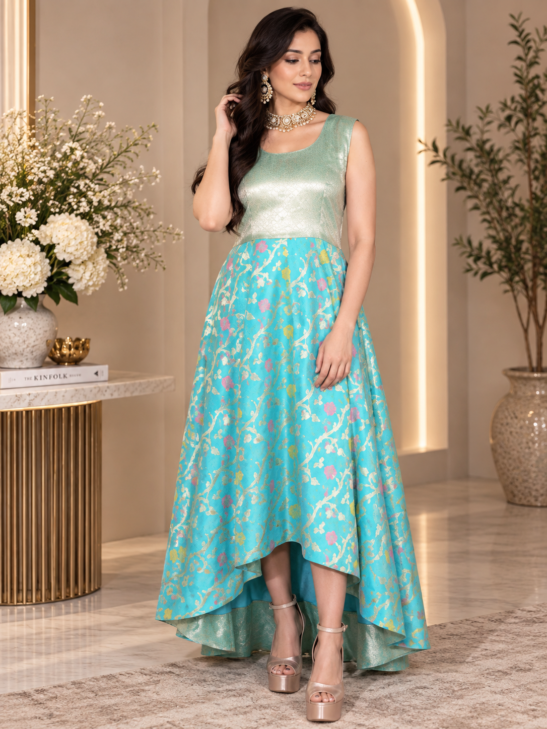 Modern High-Low Banarasi Dress
