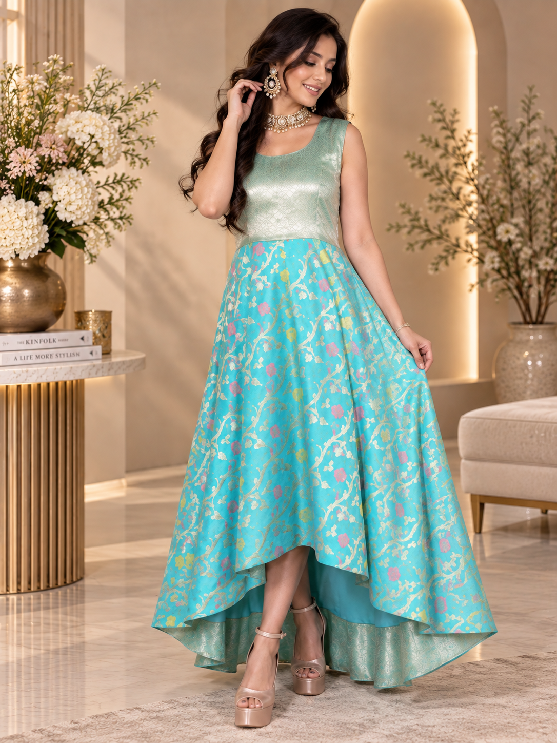 Modern High-Low Banarasi Dress