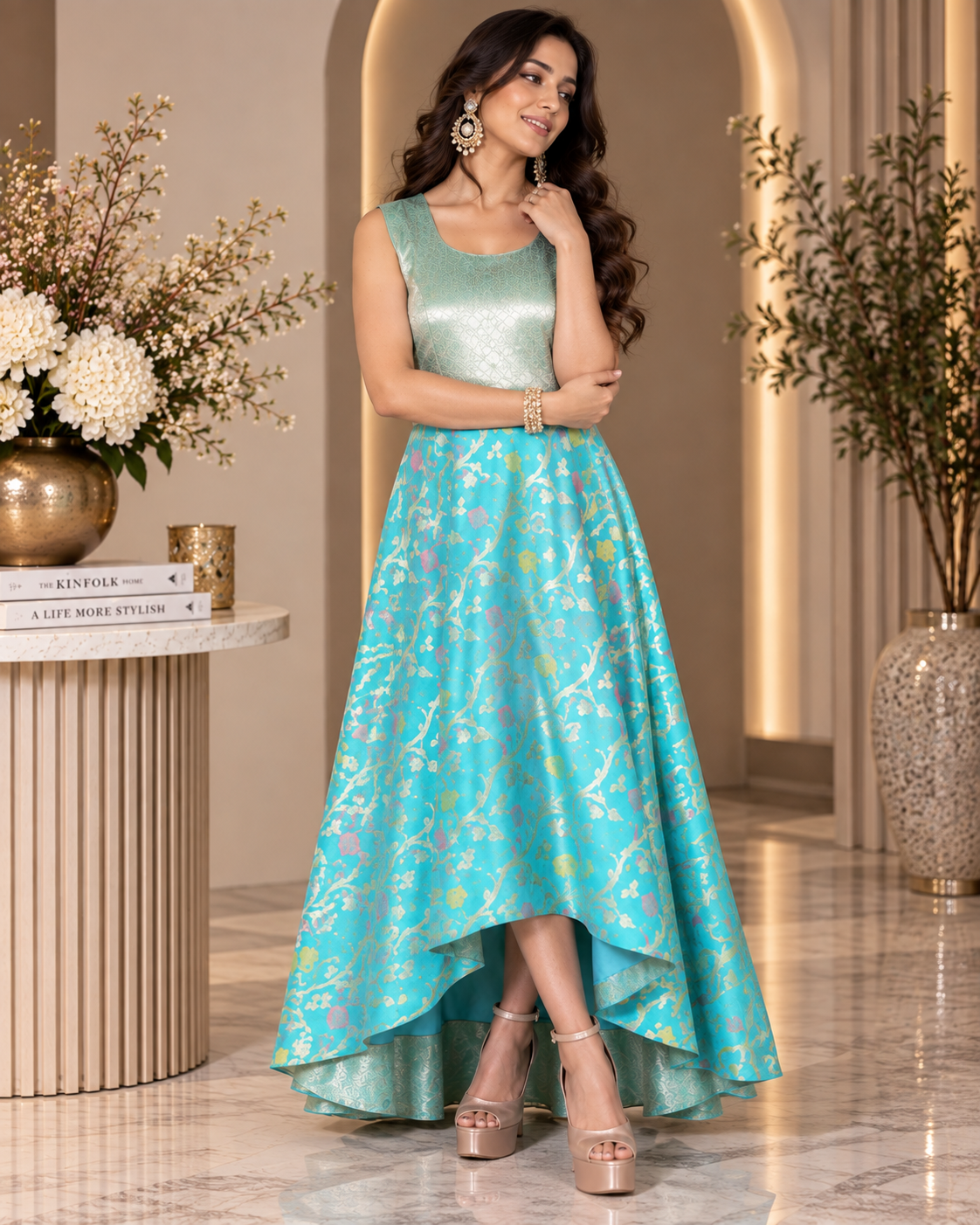 Modern High-Low Banarasi Dress