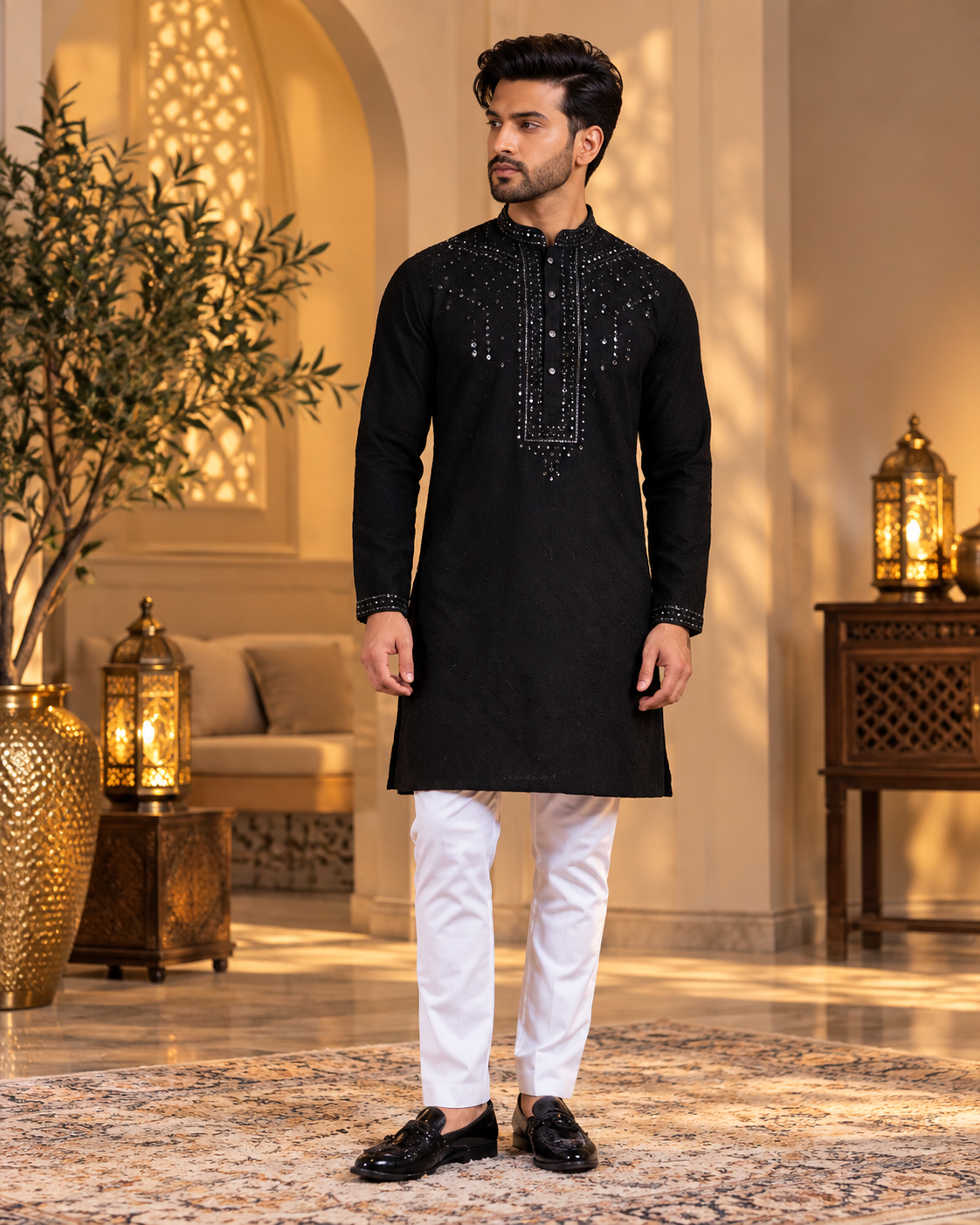 Black Mirror Style Embroidered Kurta Set