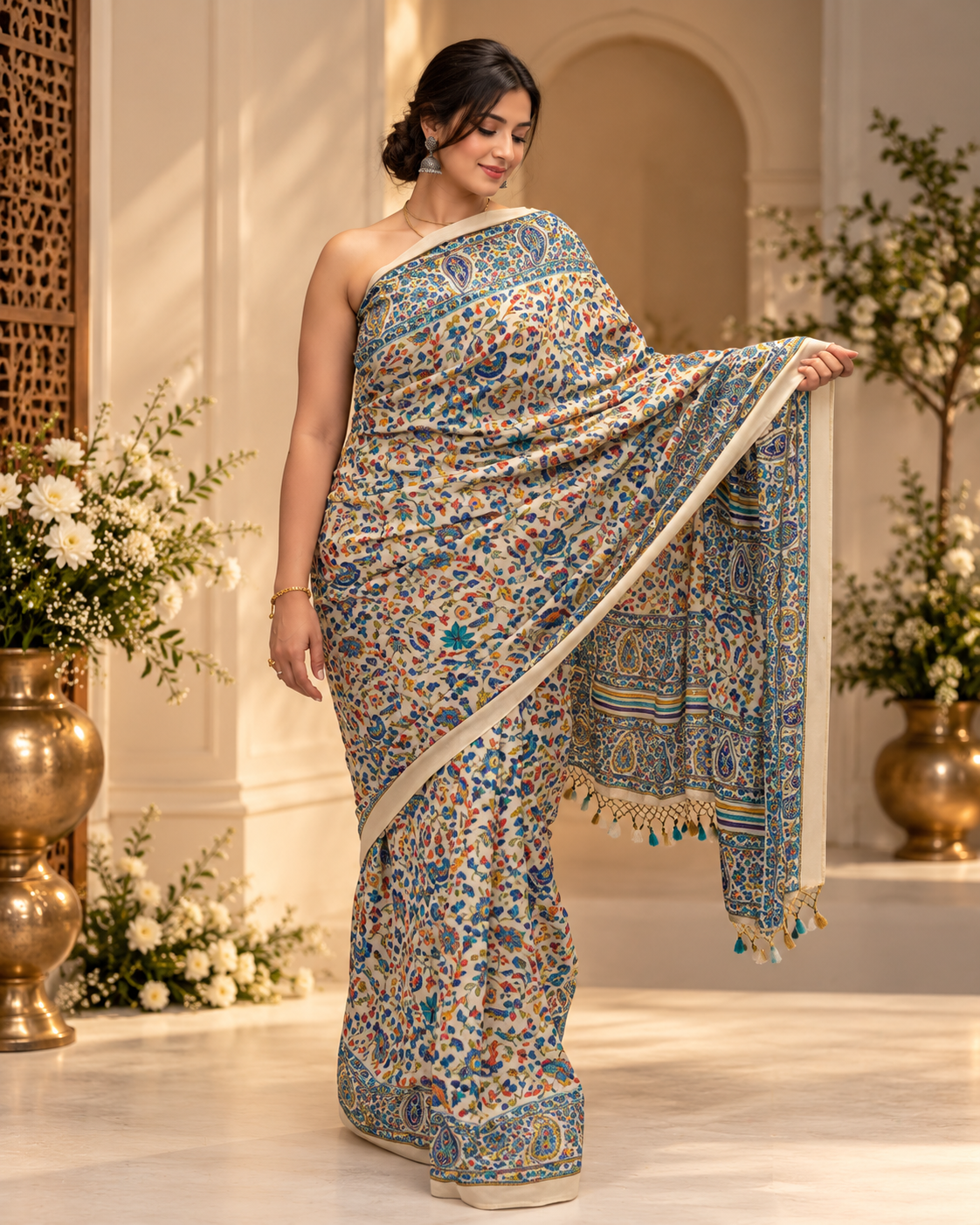 Satin Silk Kashmiri print saree