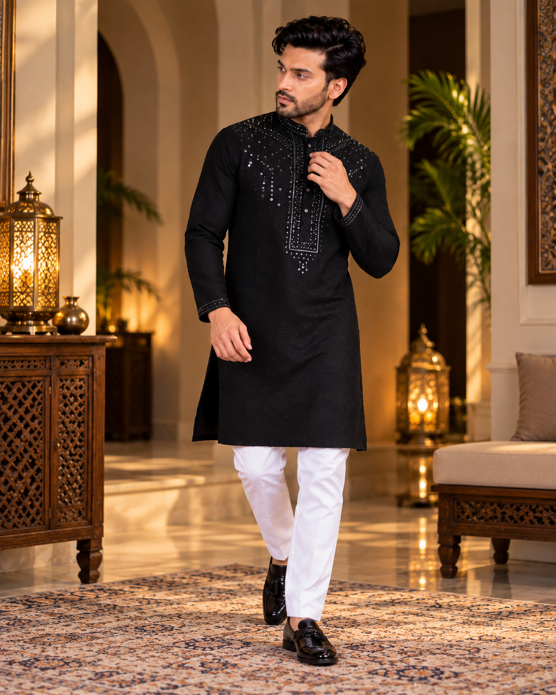 Black Mirror Style Embroidered Kurta Set