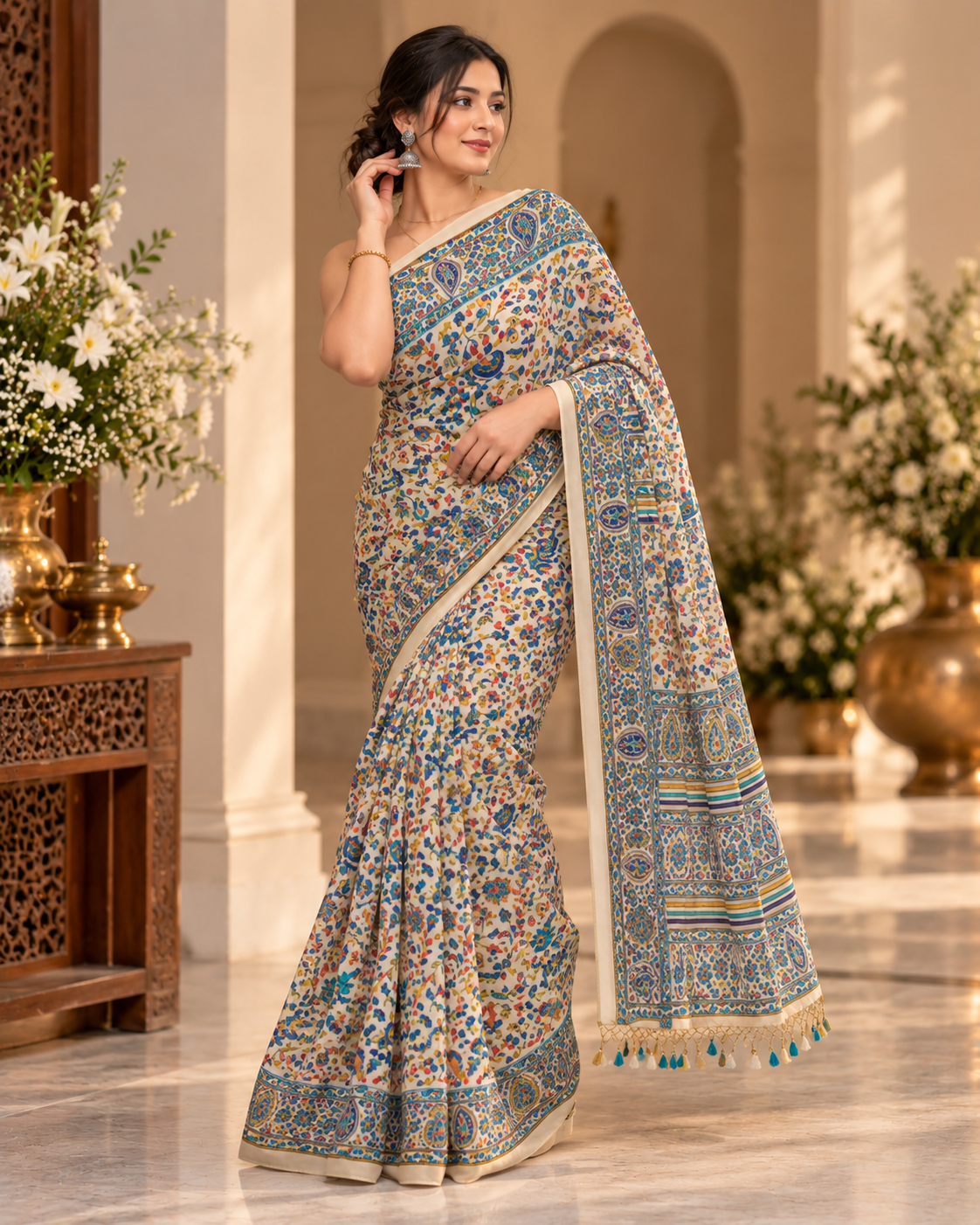 Satin Silk Kashmiri print saree