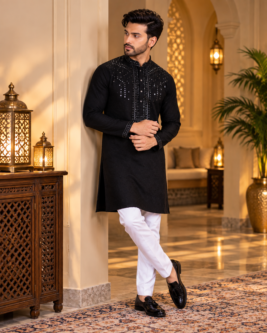 Black Mirror Style Embroidered Kurta Set