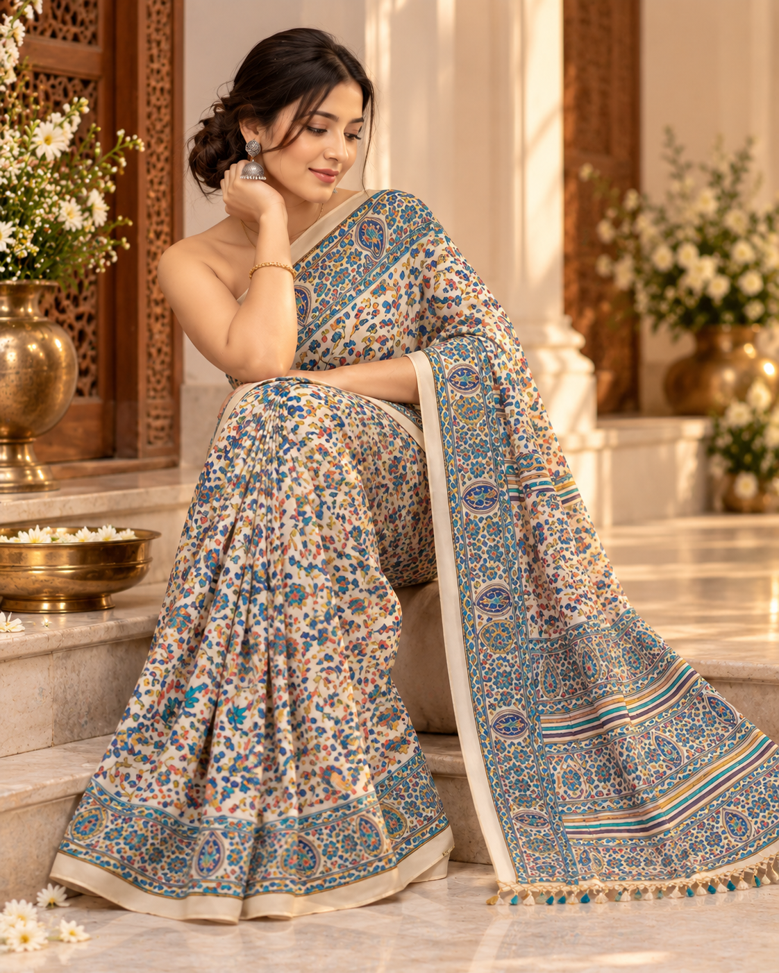 Satin Silk Kashmiri print saree