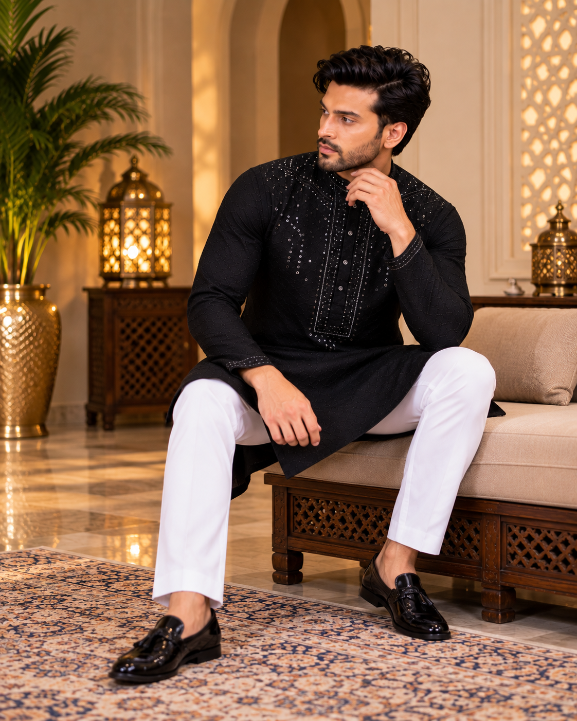 Black Mirror Style Embroidered Kurta Set