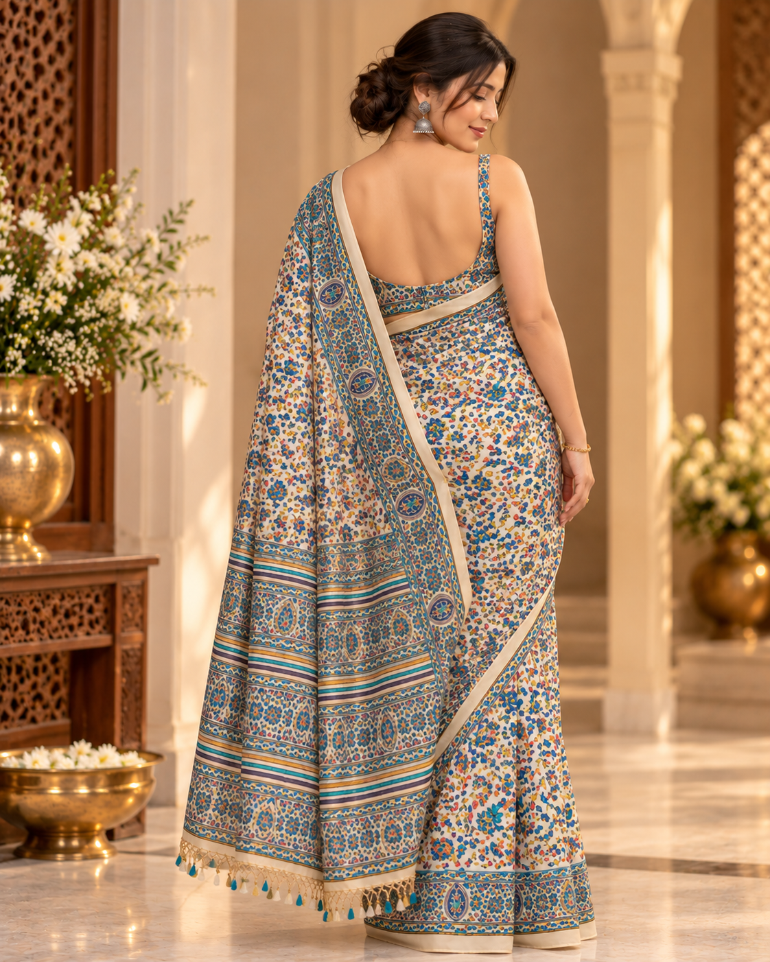 Satin Silk Kashmiri print saree
