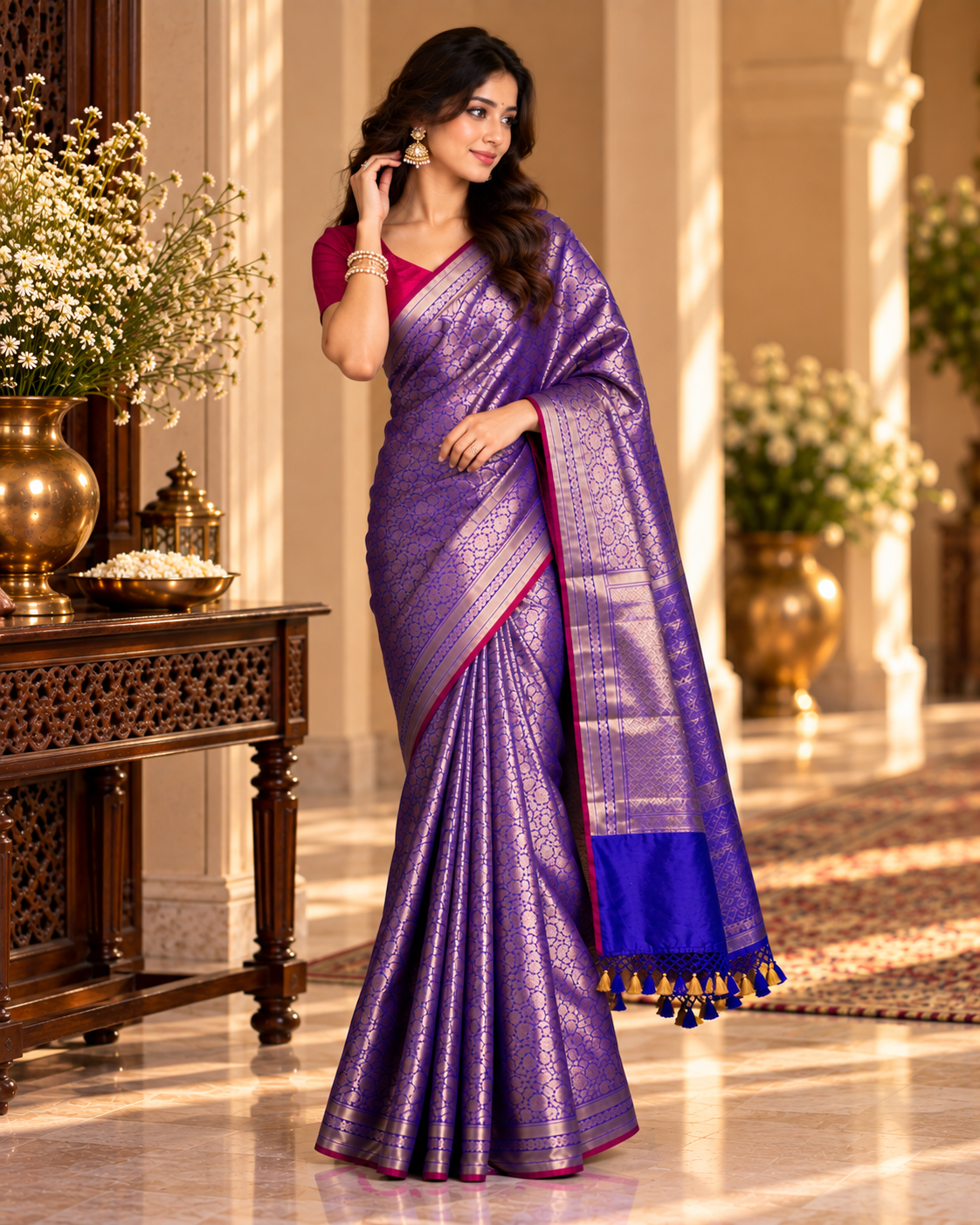 Purple Katan Silk Saree