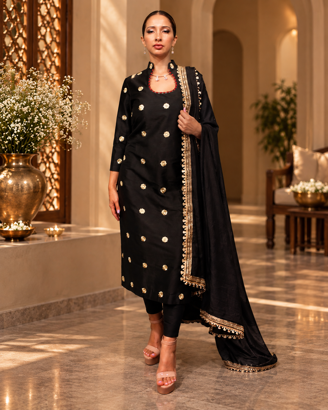Black Silk Churidar Set