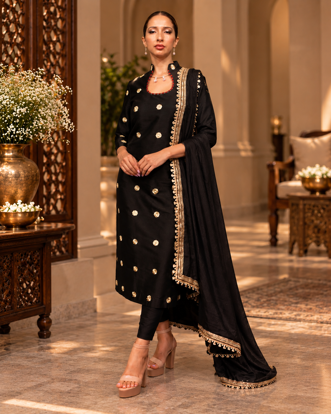 Black Silk Churidar Set