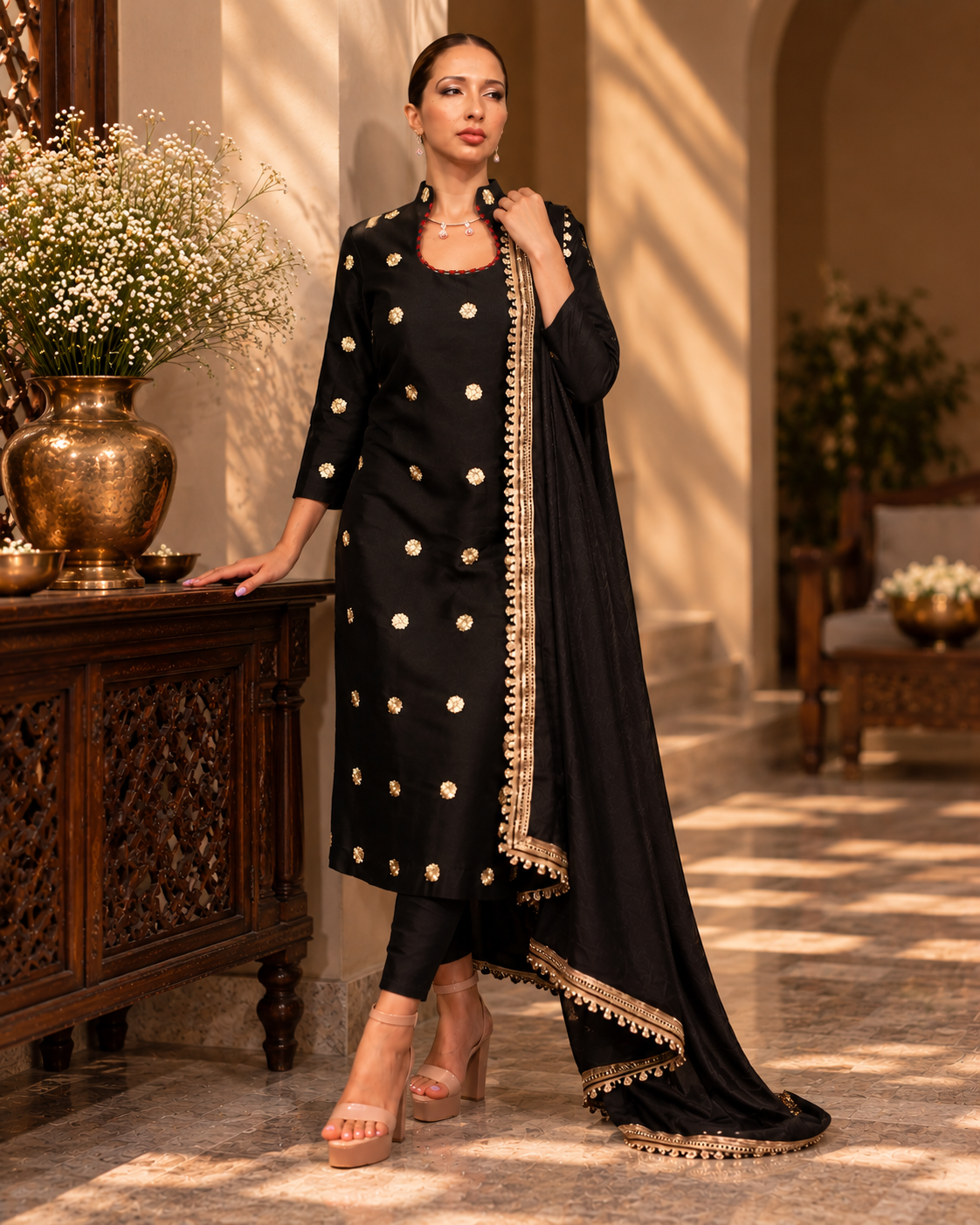Black Silk Churidar Set