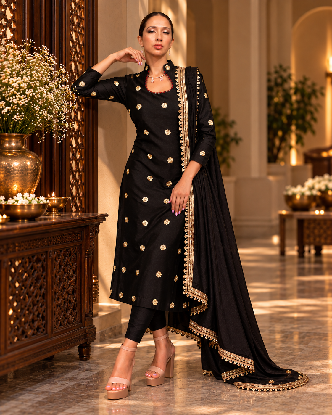 Black Silk Churidar Set