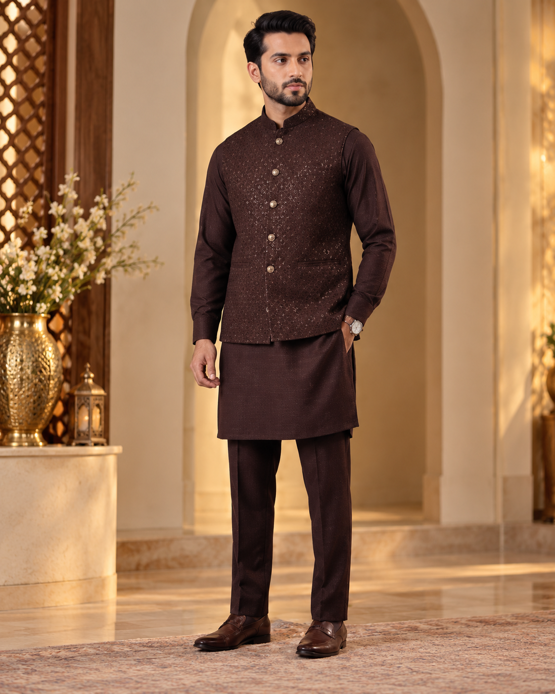 Embroidered Jacket Kurta and Pant