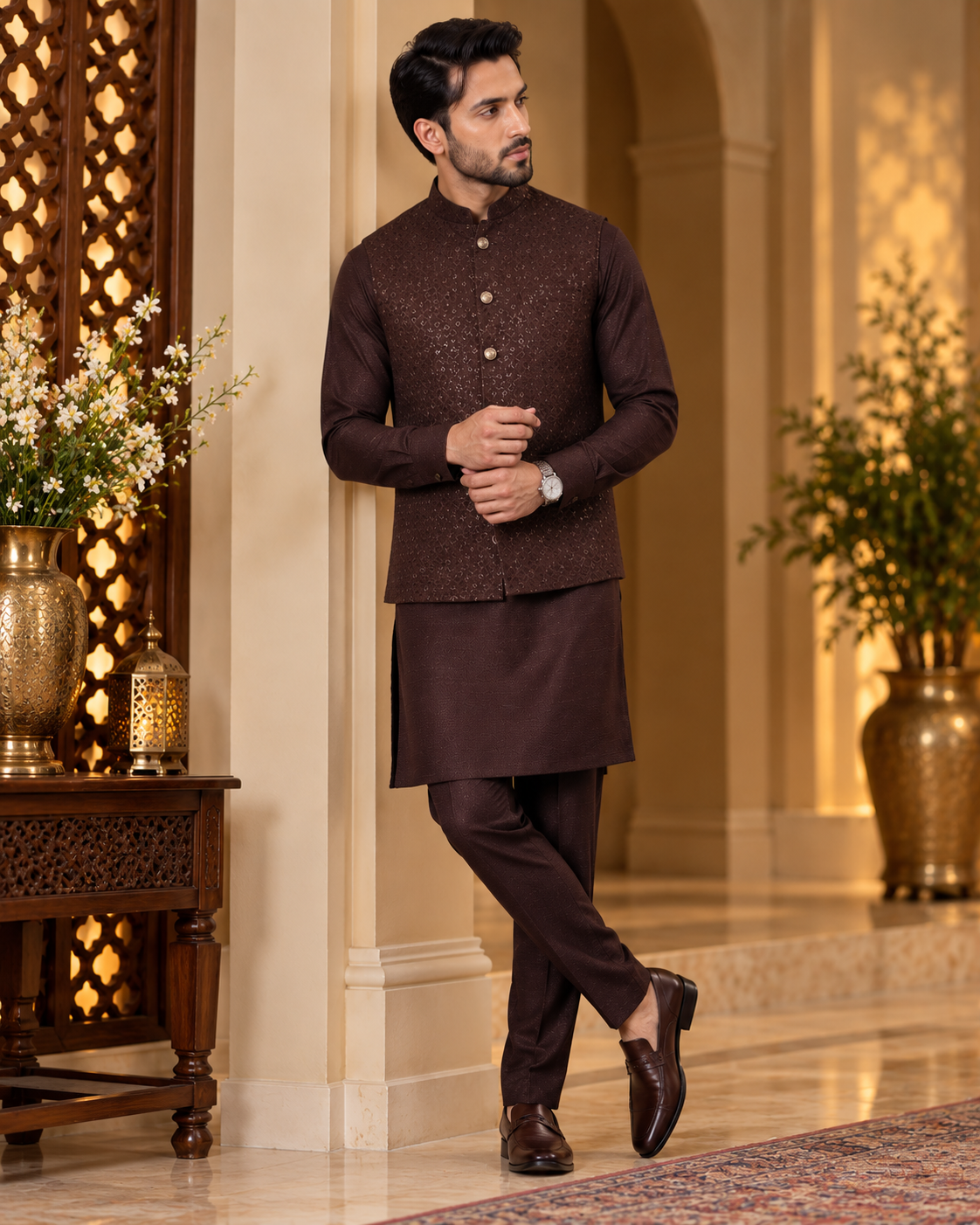Embroidered Jacket Kurta and Pant
