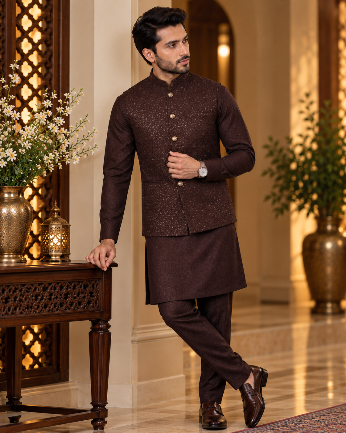 Embroidered Jacket Kurta and Pant