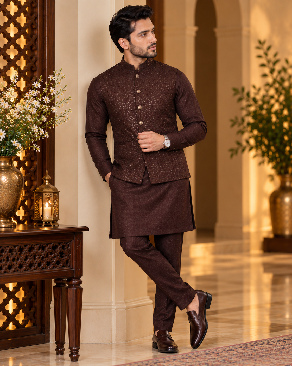 Embroidered Jacket Kurta and Pant