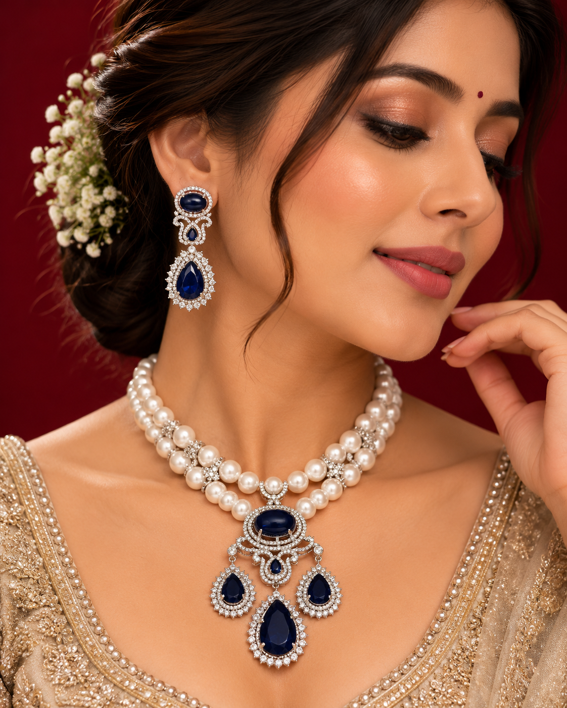 Elegant AD Pearl Jewellery Set