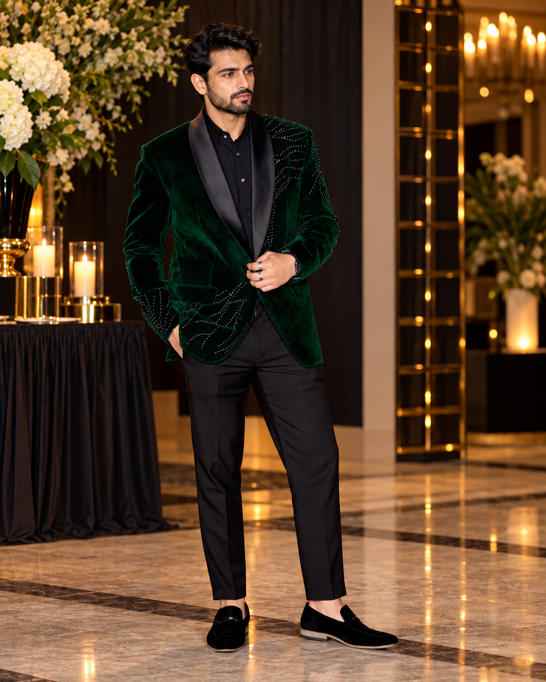 Velvet Green Embroidered Tux