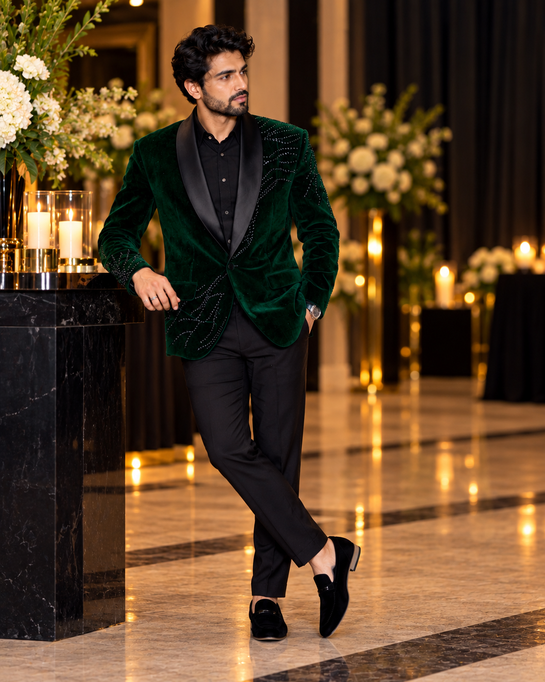 Velvet Green Embroidered Tux