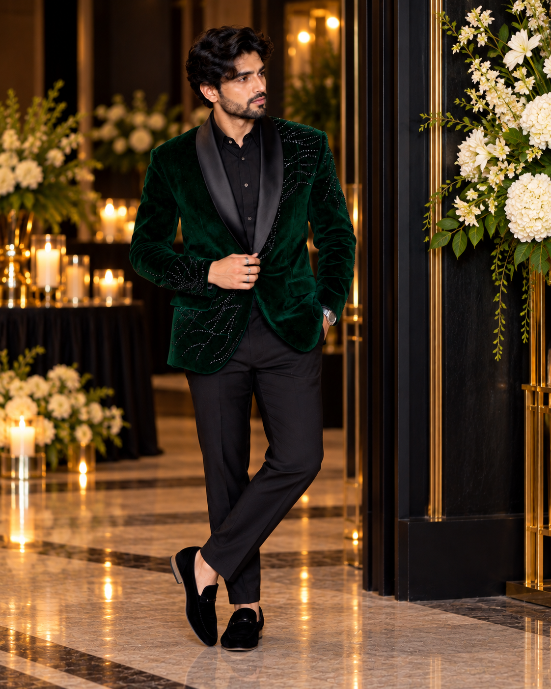 Velvet Green Embroidered Tux