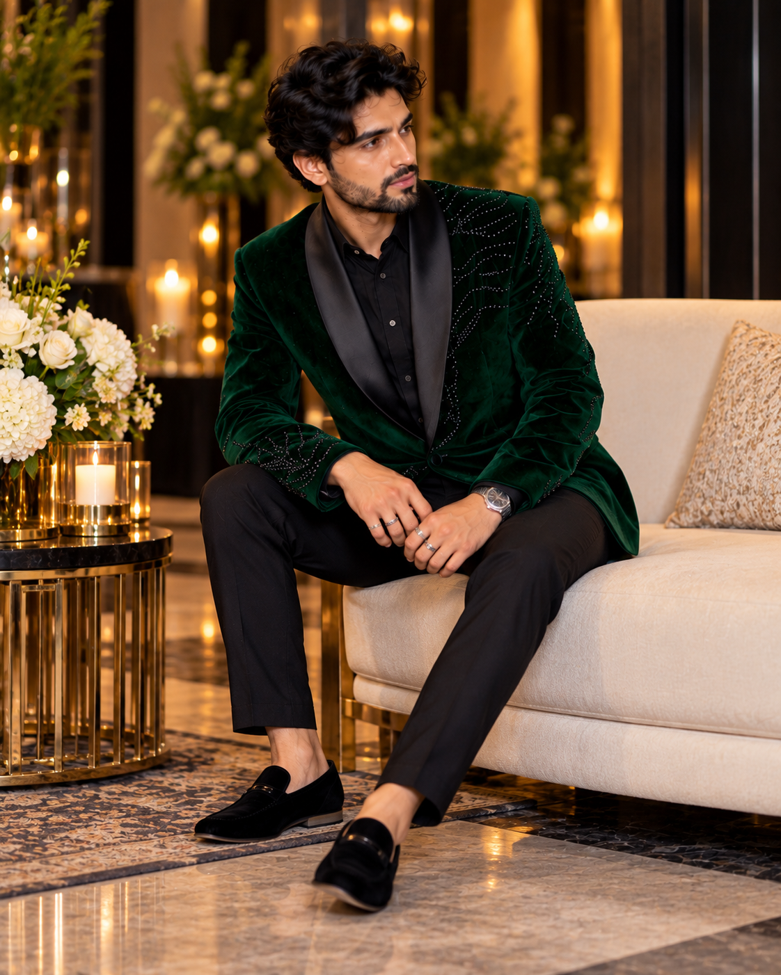 Velvet Green Embroidered Tux