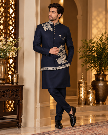 Black Embroidered Jacket Kurta and Pant