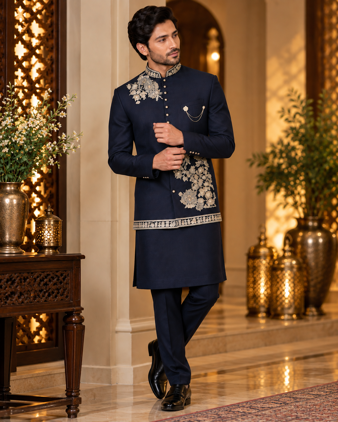 Black Embroidered Jacket Kurta and Pant