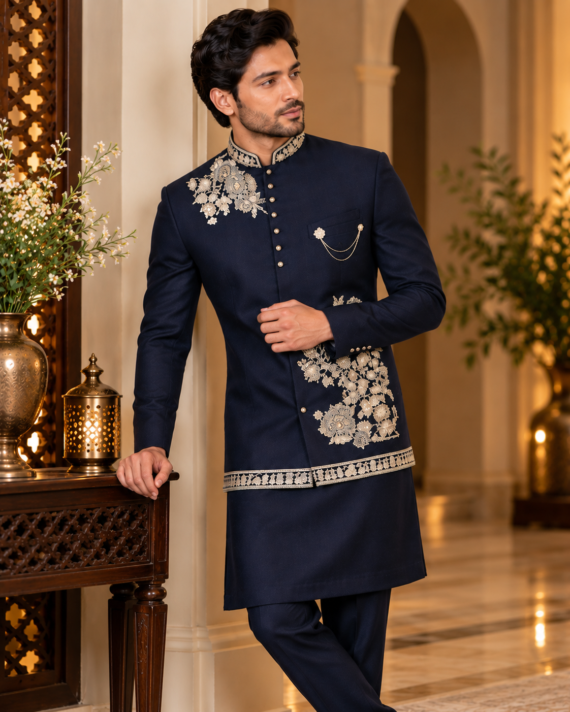 Black Embroidered Jacket Kurta and Pant